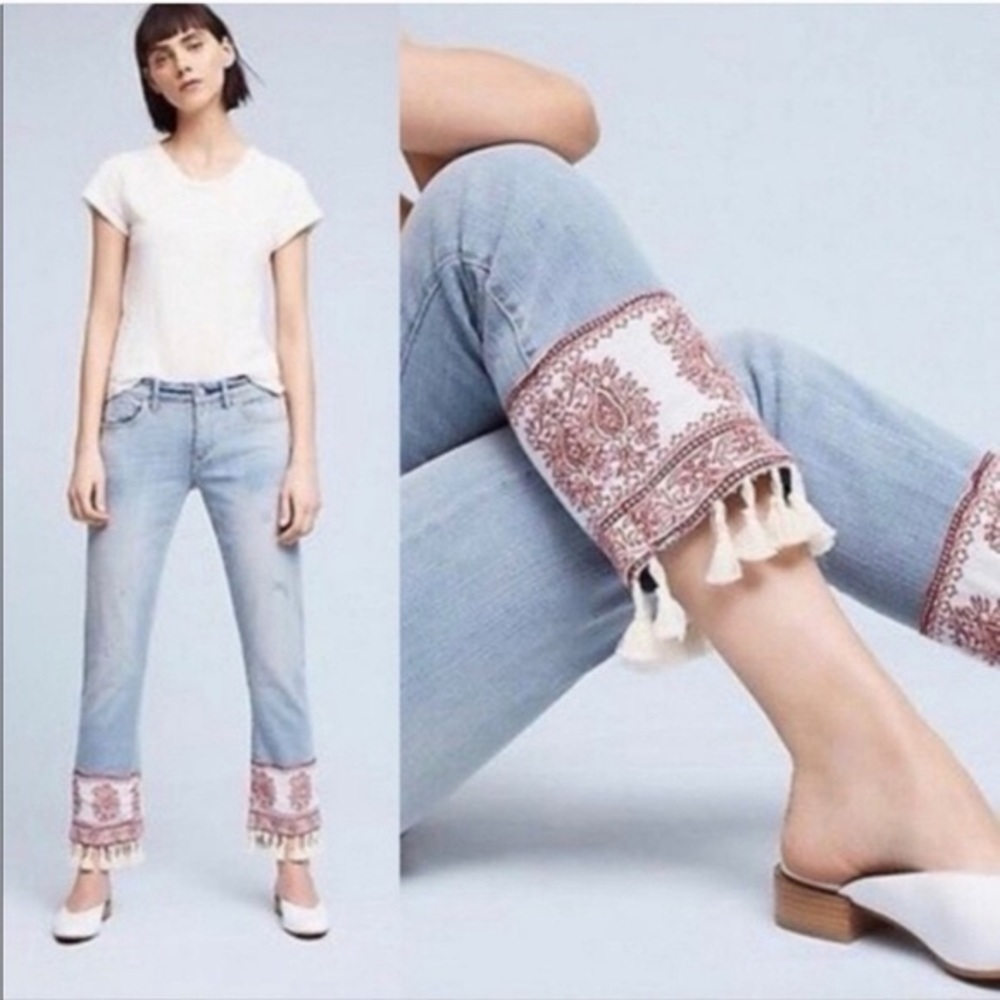 Pilcro and the Letterpress Hyphen Paisley Bandana Tassel Hem Boyfriend Jeans 25